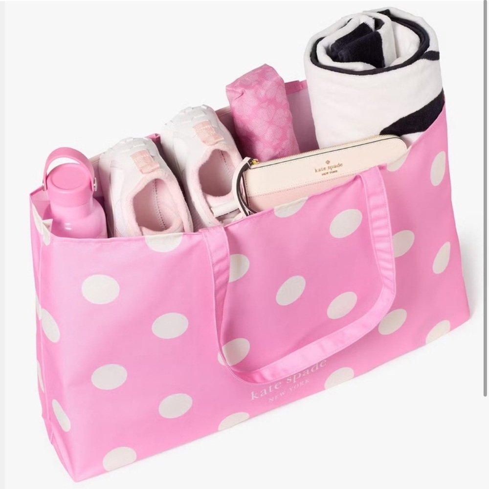 Kate Spade ♠️ Large Tote in pink polka dot new with tags